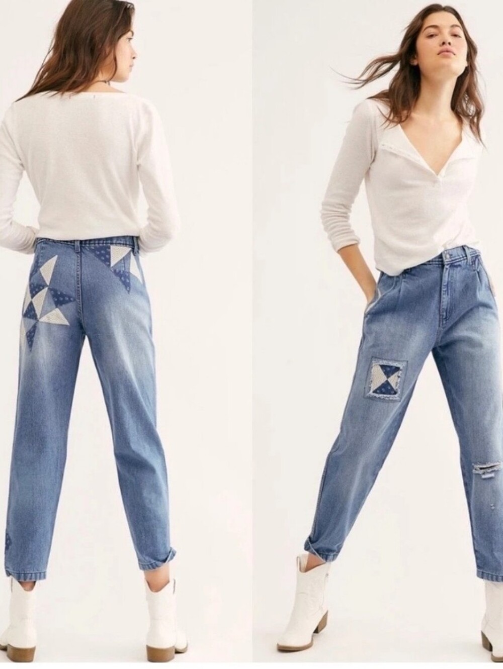 Free People We The Free Patchwork Denim Distressed Patchwork Jeans 25 Boho